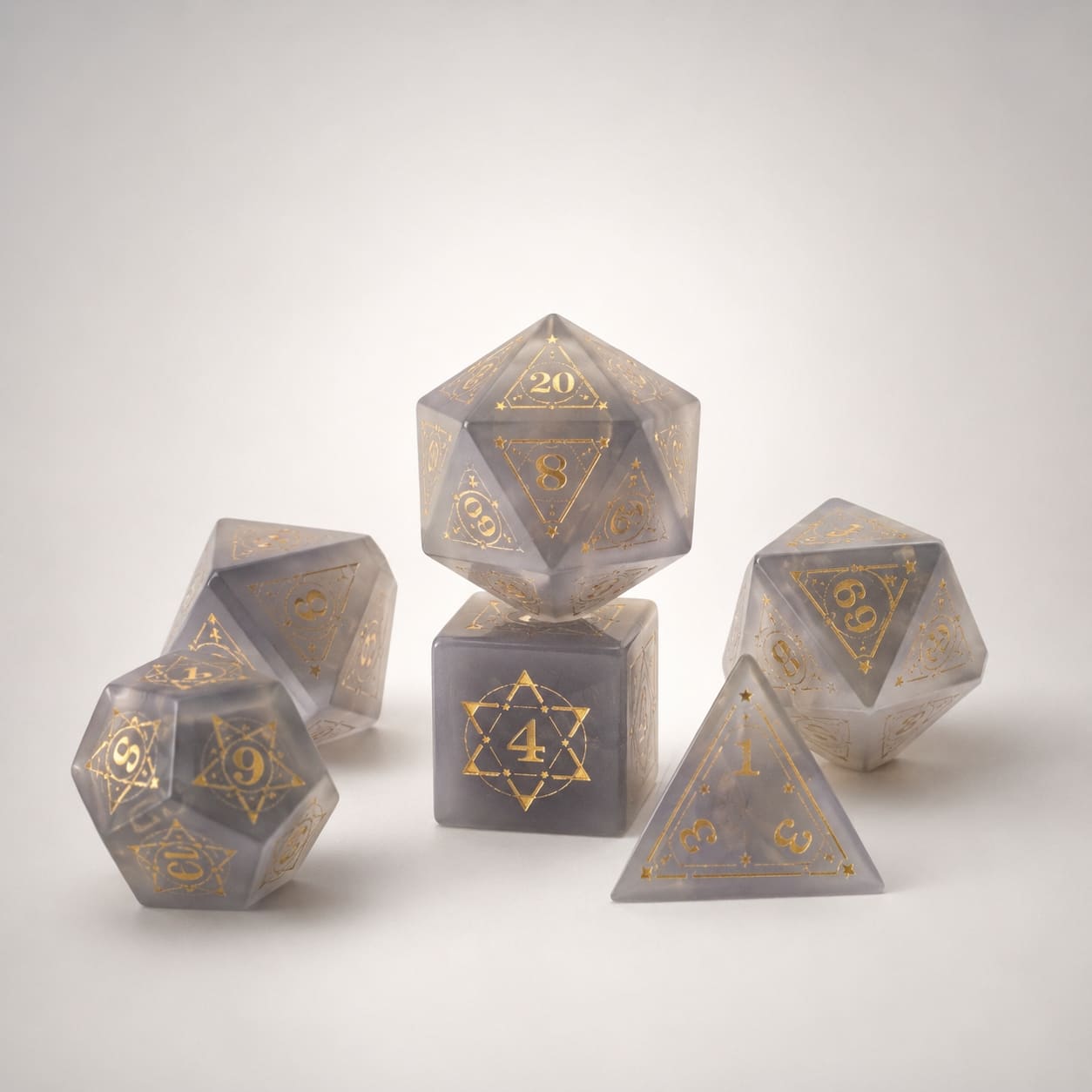 Gray Cat's Eye Gemstone Dice Set