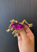 Vintage Animal Frog Brooch Purple Gemstone Gold Frog Pin Statement Animal Brooch