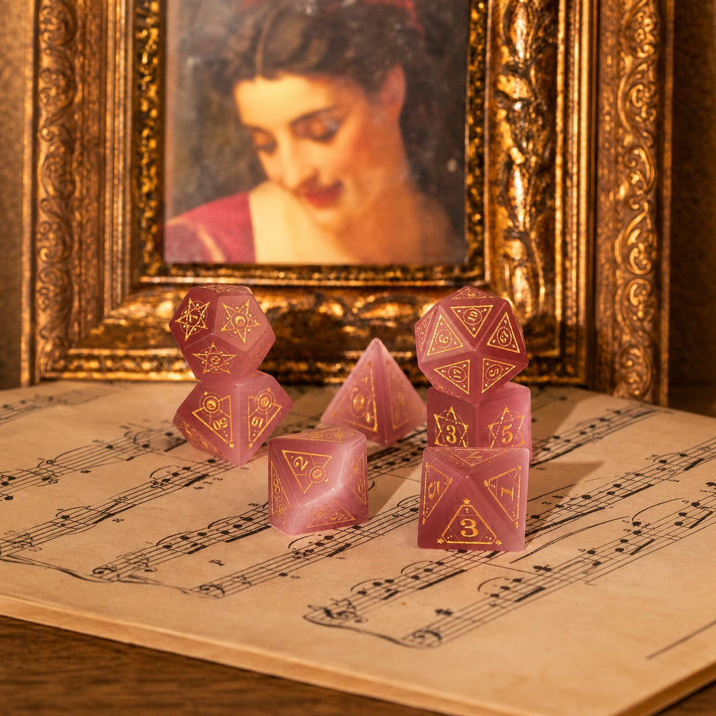 Cat's Eye Rose Quartz Gemstone Dice Set