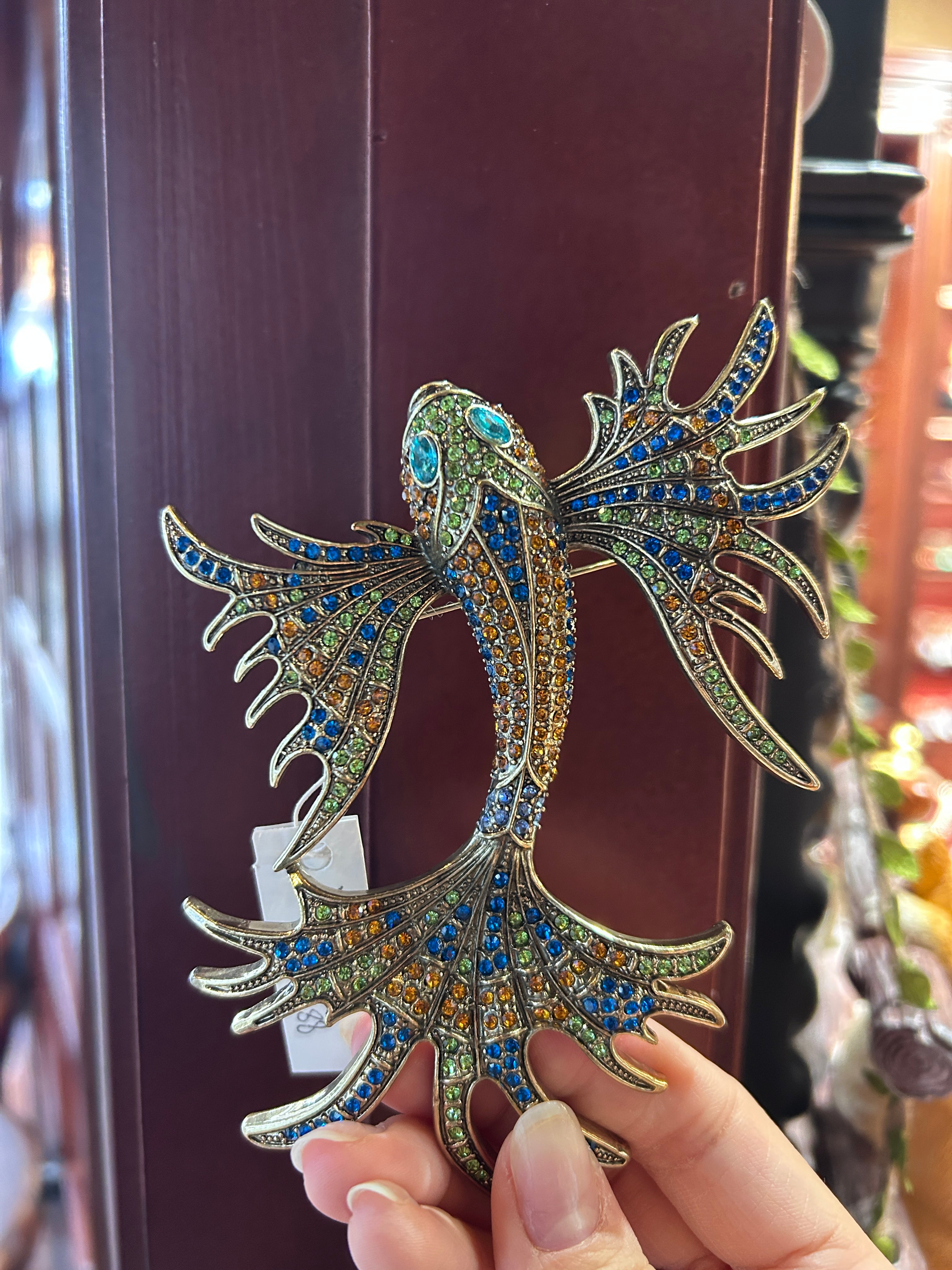 Vintage Animal Bird Brooch Colorful Crystal Silver Bird Pin Large Statement Brooch