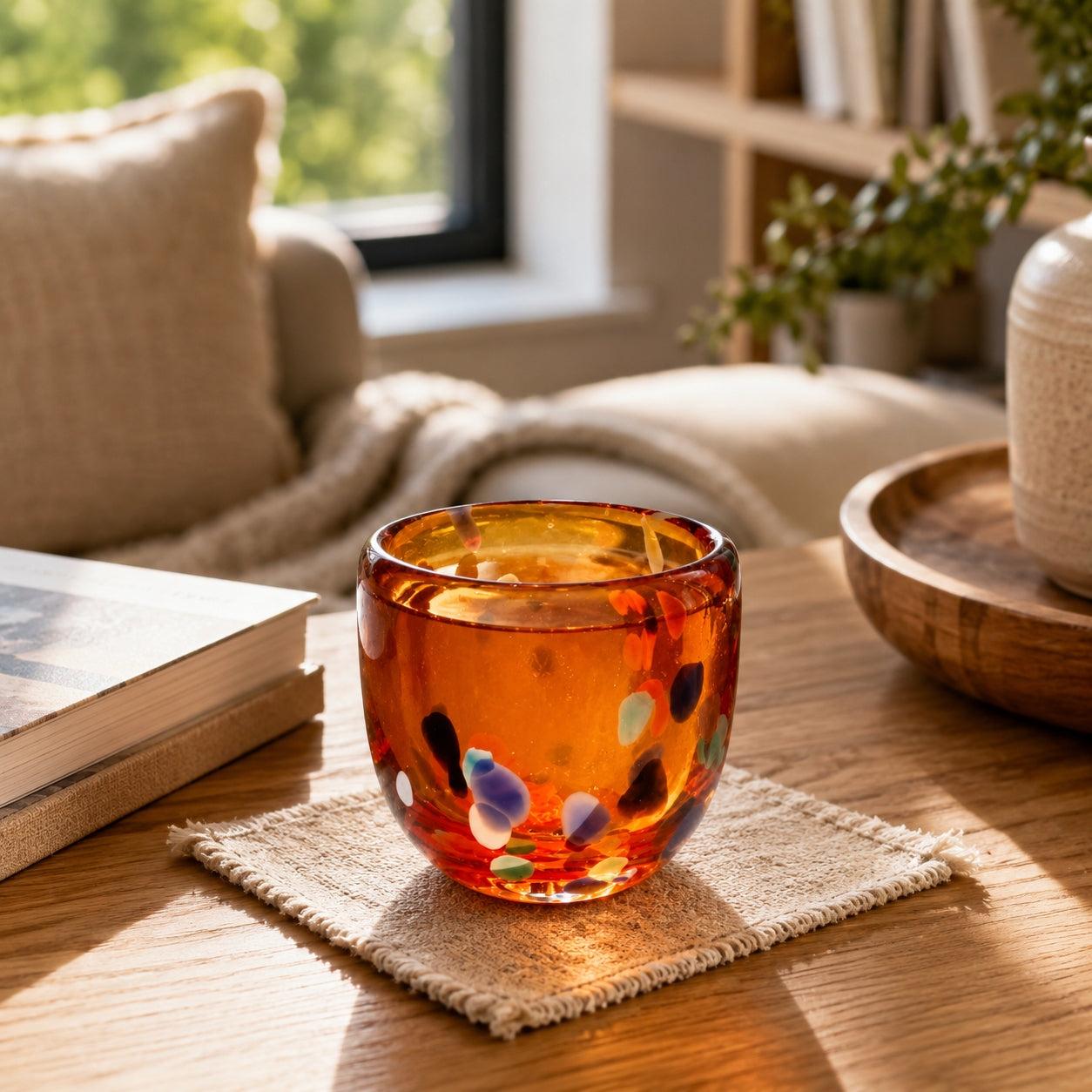 Amber Confetti Boshan Liuli Glass Cup