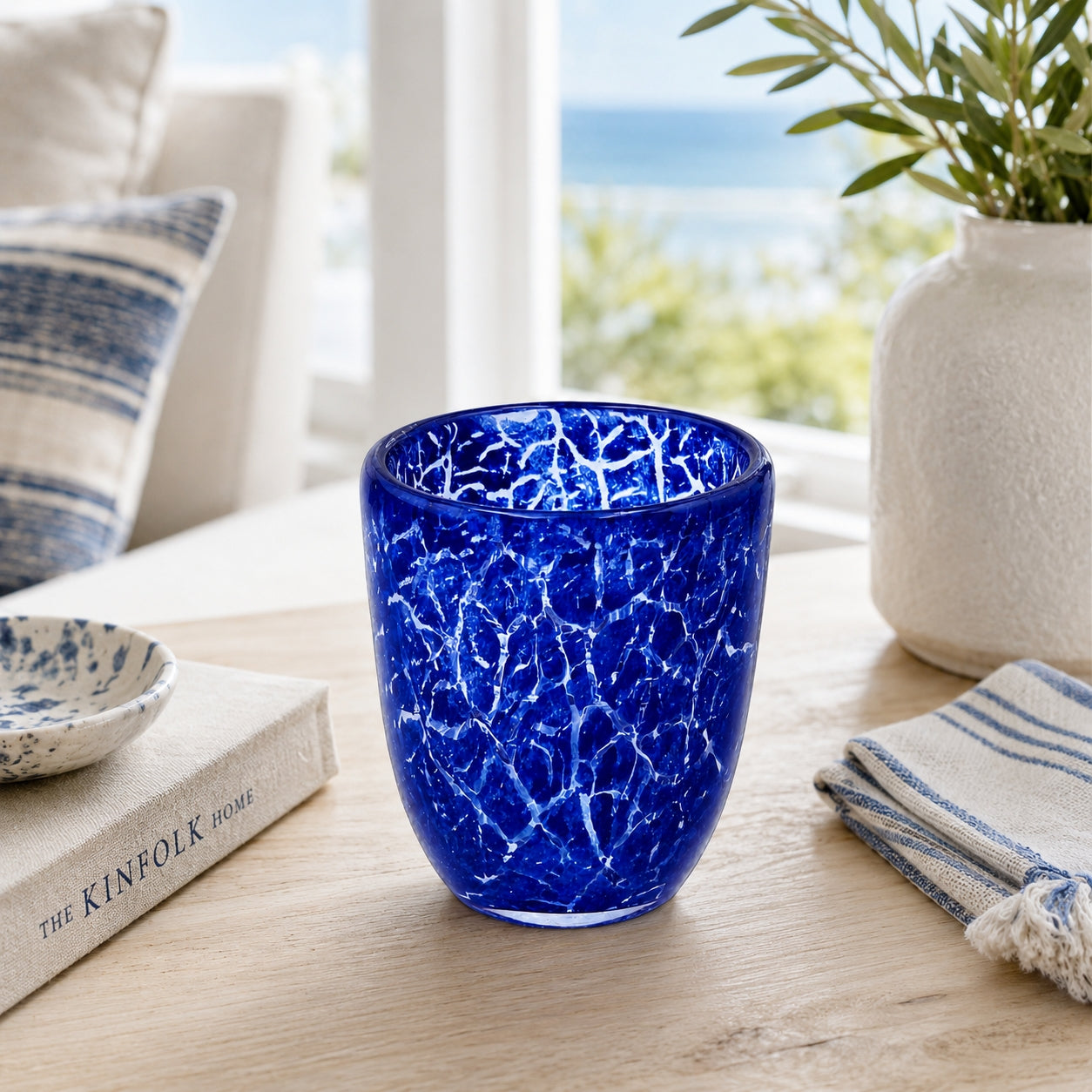 Cobalt Crackle Boshan Liuli Glass Cup