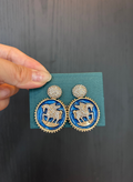 Vintage Palace Blue Pegasus Earrings Crystal Stud Round Drop Earrings Mythical Horse Earrings