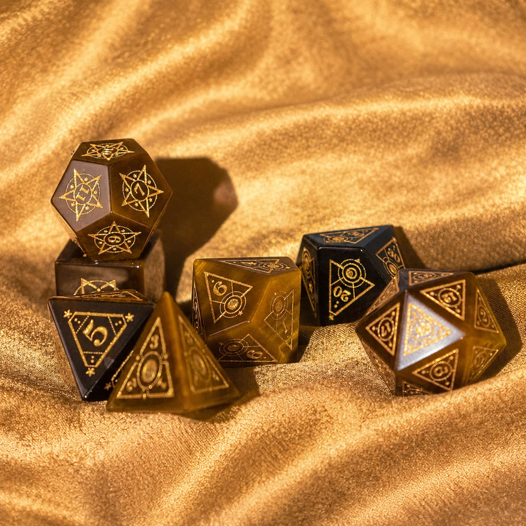 Yellow Tiger Eye Gemstone Dice Set
