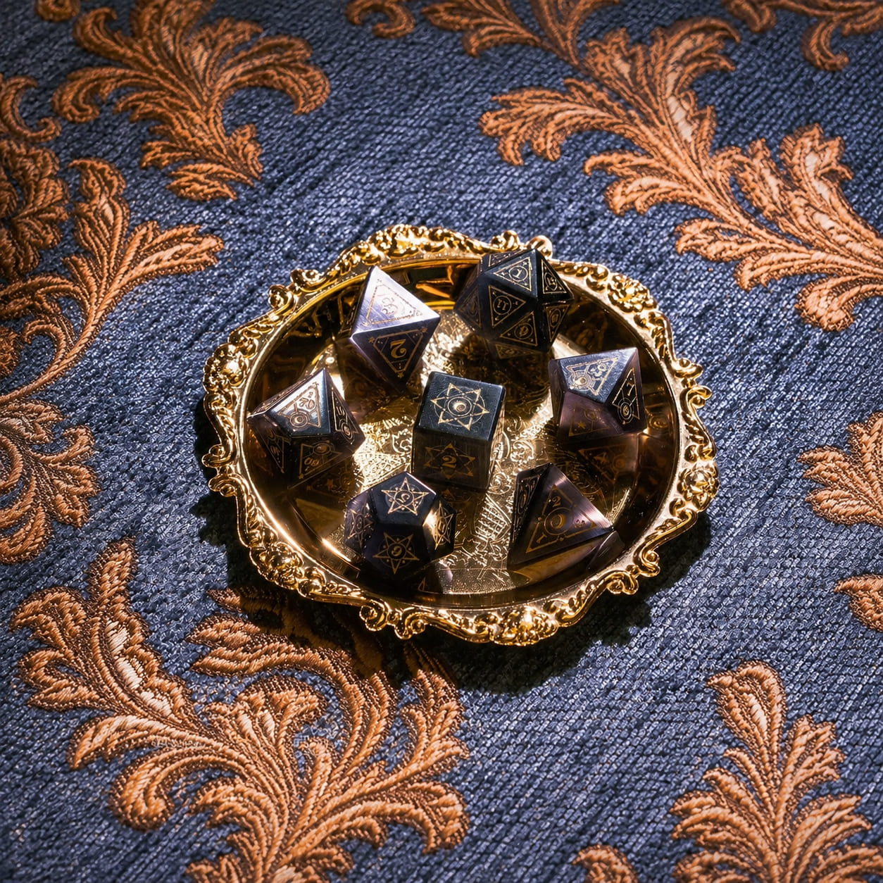 Deep Purple Cat's Eye Gemstone Dice Set