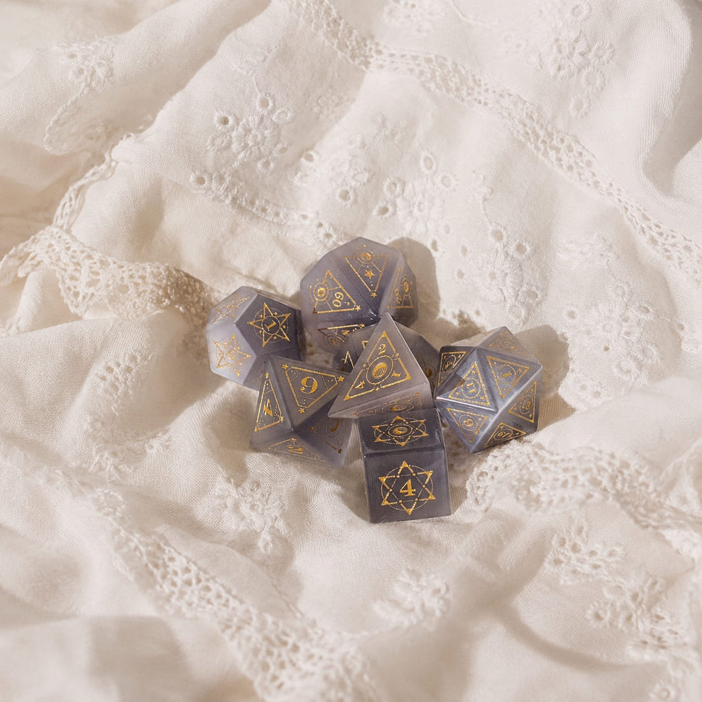 Gray Cat's Eye Gemstone Dice Set