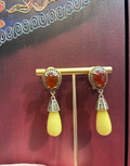 Vintage Palace Red Agate Heart Earrings Yellow Teardrop Dangle Earrings Rhinestone Palace Earrings