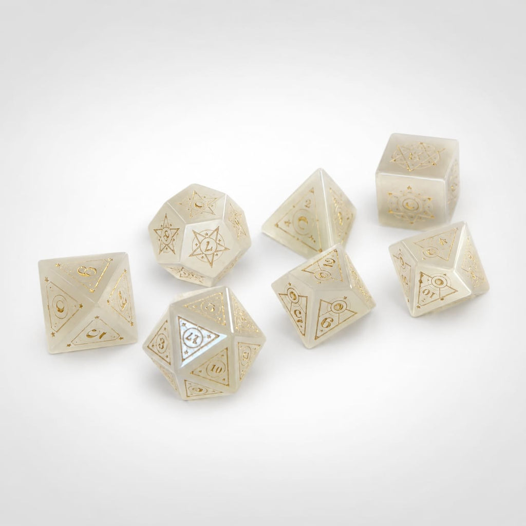 White Cat's Eye Gemstone Dice Set