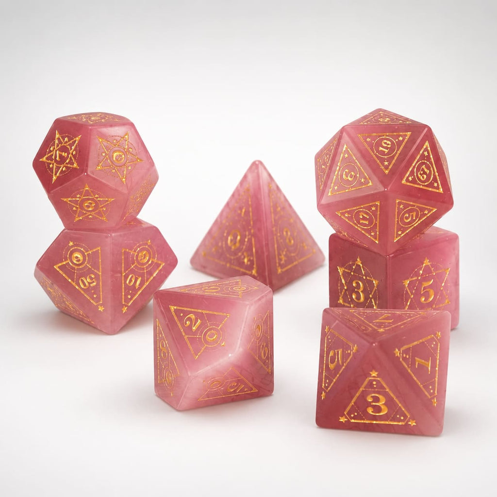 Cat's Eye Rose Quartz Gemstone Dice Set