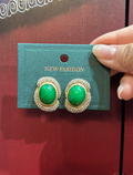 Vintage Palace Green Oval Gemstone Earrings Crystal Surround Stud Earrings Luxury Statement Earrings