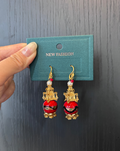 Chinese Lantern Red Enamel Earrings Gold Filigree Pearl Dangle Earrings Festival Celebration Earrings